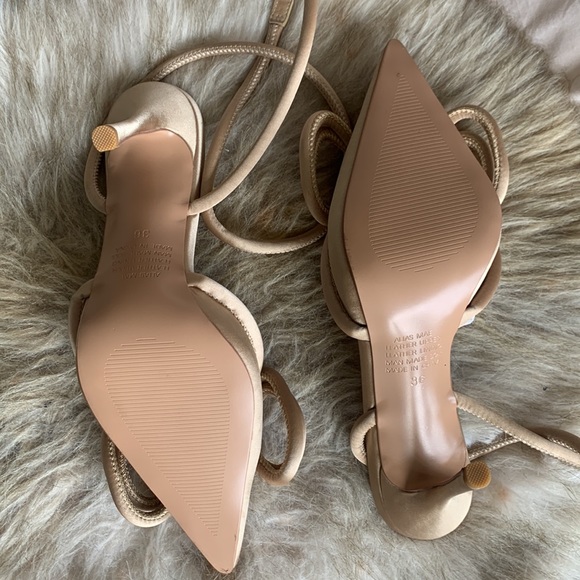 Alias Mae Bowie Champagne Satin Heels with Bow and Ankle strap - Picture 9 of 13